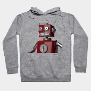 Red wide-eyed robot with grin Hoodie